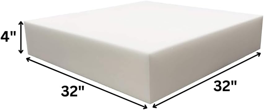 FoamRush 4 x 32 x 32 Upholstery Foam Cushion High Density (Chair Cushion Square Foam for Dinning Chairs, Wheelchair Seat Cushion Replacement)