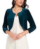 MINTLIMIT Samt Strickjacke Damen Bolero 3/4 Ärmel Kurz Boleroshrug Offene Vorne Cardigan Elegant Blazer