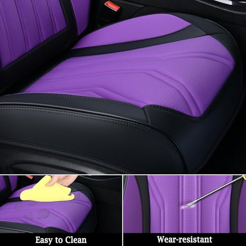Image of FLORICH Automotive Seat Covers, Seat Covers Full Set, Car Seat Protectors 5 Seats, Purple & Black Automotive Seat Covers Fit for Most Cars Trucks