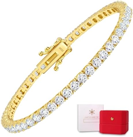 KRKC&CO Lab-Grown Moissanite Tennis Bracelet Women, Luxury Annive...