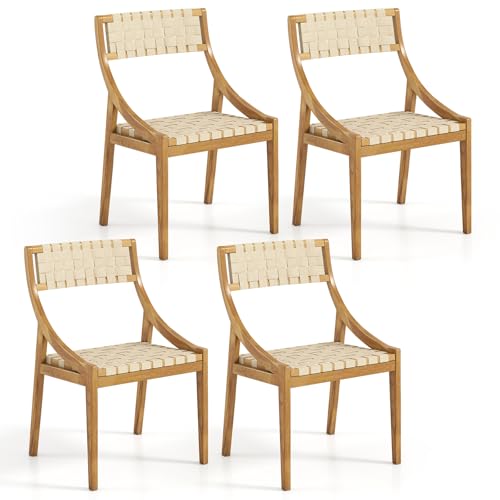 Tangkula Woven Teak Dining Chairs