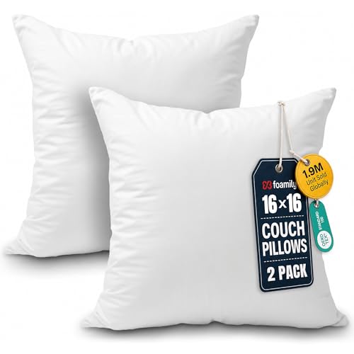Image of Foamily Couch Pillows Inserts 16x16 (Set of 2) Premium Decorative Pillows for Couch, Bed & Living Room, Soft Fluffy Throw Pillow Inserts for Home Decor