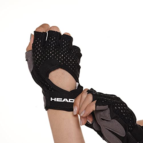 HEAD Pro Fitness Gloves – Gym, Pull Ups, Cross Training | Half-Finger | Wrist Protection | Anti-Slip, Breathable | Soft Gym Accessories (Black)