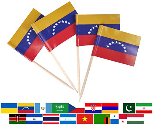 JBCD 100 piezas de palillos de dientes de la bandera de Venezuela, banderas venezolanas, decoraciones para cupcakes, banderas de cócteles, palillos de palillos para tartas, mini banderas pequeñas