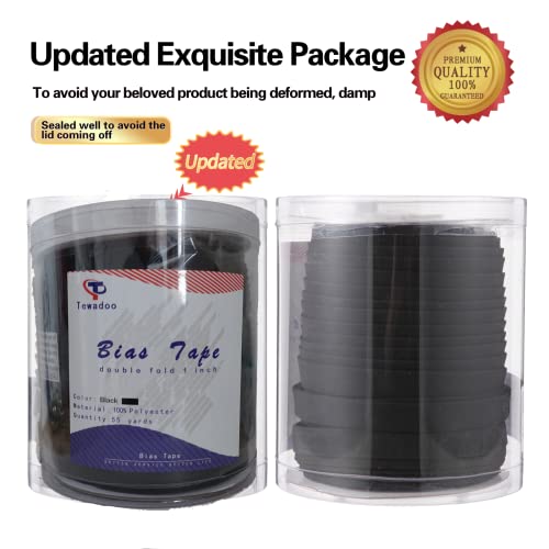Bias Tape, Double Fold Bias Tape 1 Inch Continuous Bulk Bias Tape For Sewing, Quilting, Binding, Hemming, Apparel Craft, Polyester, Non-Stretch(Black, 25Mm, 55 Yards) #TOP6