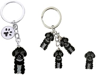 Harikaji Dog Keychain Brooch Set, Pet Pendant Key Ring, Cute Puppy ID Tags Metal Key Ring Keychain Brooch for Dog Lover Kids(Black Poodle)