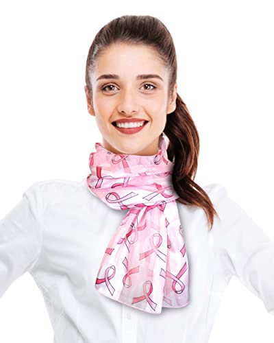 CBC Crown Women Lightweight Pink Ribbon Breast Cancer Awareness Accessories Silk Feeling Satin Striped 13"x60" Scarf3