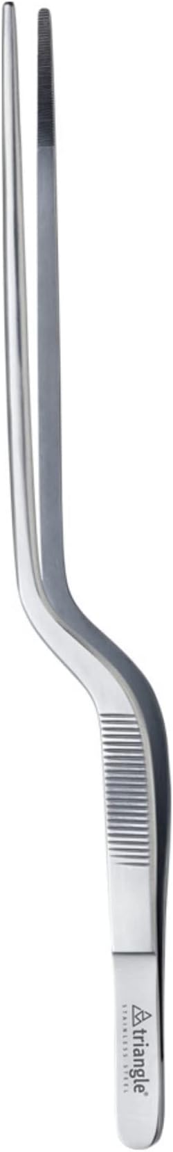 triangle Double Cranked Tweezers - 5.5 in. (14 cm) - Stainless Steel Culinary Tweezers for Serving & Plating Fine Cuisine - Dishwasher Safe