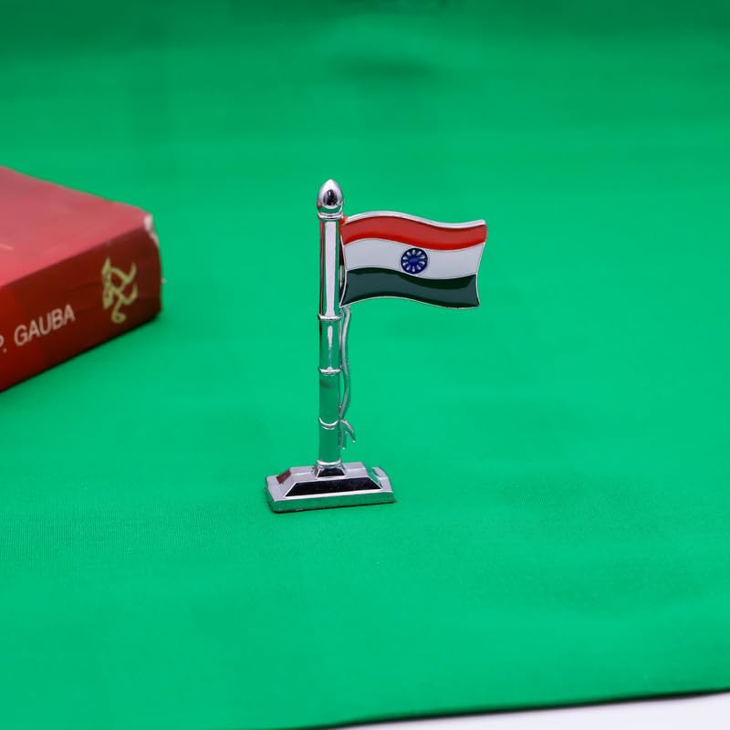 TORPPEZA Metal Hindustan | Indian Flag | Tiranga Stick Stand for Car Dashboard, Decoration, Stusy Table, Office Table, Home Decoration etc. (Height : 8cm | Length : 4cm)