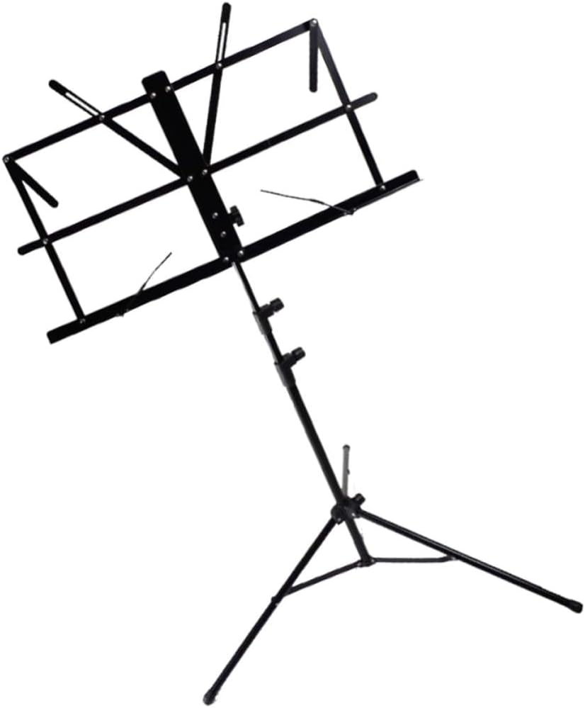 Holibanna Black Foldable Music Stand Holder for Guitar and Zheng with Spring Loaded Sheet Holder, Stainless Steel and Plastic Tripod Design, Easy Storage and Portable for Practice