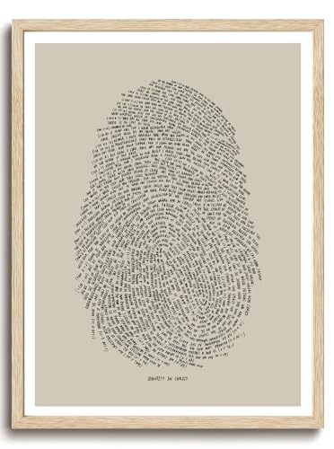 KISSFOX Jesus Christian OAK Wood Framed Wall Art Identity in Christ Thumbprint Canvas Art Prints Inspirational Bible Pictures Wall Decor Sketch Faith Art Paintings Posters For Bedroom Living Room
