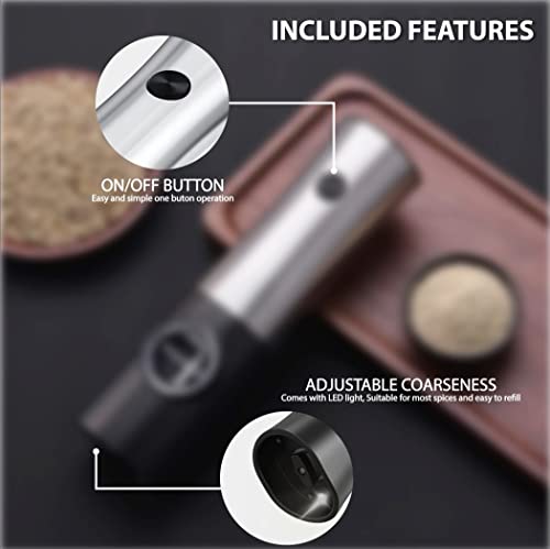 Haushaven Electric Salt And Pepper Grinder Set Rechageable With Stand - Best Kitchen Gadgets, Spice Mill Grinders, Automatic Recharging Base, One-Hand Operation, Refillable, Great Housewarming Gift #TOP4