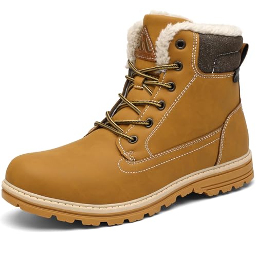 Mishansha Winterschuhe Herren Gefüttert Winterstiefel Damen Outdoor Wanderschuhe Warm rutschfest Schneestiefel Hellbraun 44 EU