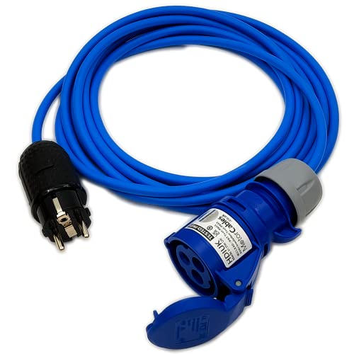 CEE 7/4 7/7 Type E/F schuko plug to Blue UK 16A Power Hookup Cable. 220v / 250v AC 16Amp IP44 Outdoor Rated (5 Metre)