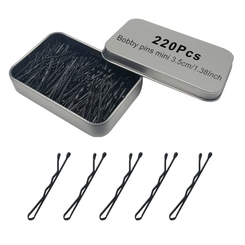 YINGFENG 220 Count Mini Wavy 1.38 Inch bobby pins black with Storage Box, Suitable for All Hair Types, Hair Clips for Kids, Girls and Women
