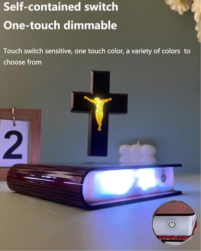 Image of Levitating Cross Lamp Floating Jesus & Bible Night Light Colorful Magnetic Levitation Cross Ornament Glowing Cross Light Home Desk Decoration