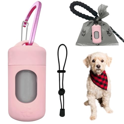 Image of Dog Poop Bag Dispenser for Leash with Snap Clip, Skin-friendly Texture Waste Bag Holder for Dog Walks and Cats, Pets Litter Bag Container, Indoor & Outdoor Use (Pink, 1)