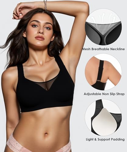Image of Wireless Bras for Women (34C-42DD), Extremely Comfortable Seamless Bra Mesh Bralettes Adjustable Straps Everyday Bra