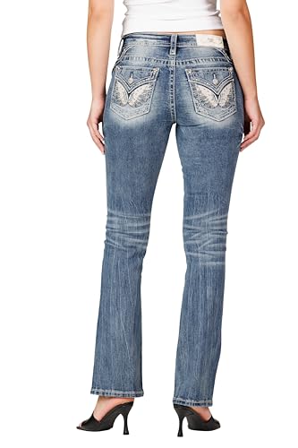 Miss Me Women's Angel's Whisper Mid-Rise Faux Flap Pockets Bootcut Jeans