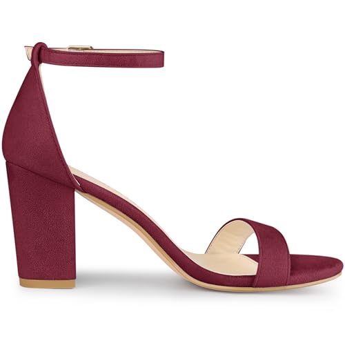 Allegra K Allegra K Women's Buckle Ankle Strap High Chunky Heels Burgundy Sandals 8.5 M US