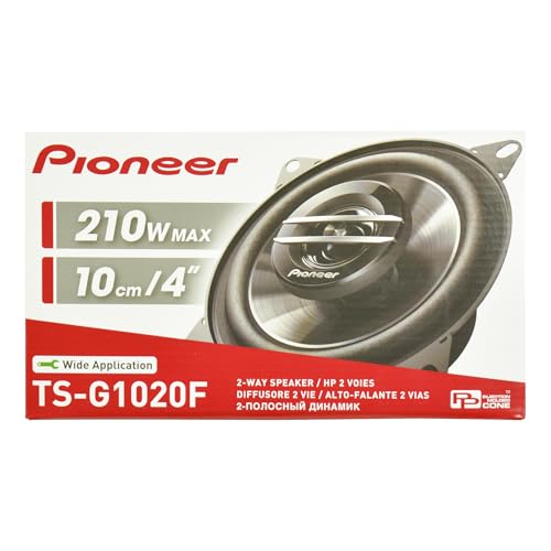 Pioneer TS-G1020F 10 cm 2-Weg-Koaxiallautsprecher Set mit 2 Lautsprechern (je 210 W max., 30 W Sinus), kraftvoller Klang, hoher Wirkungsgrad, 43 mm Einbautiefe, 106 mm Einbauausschnitt, mit Gitter