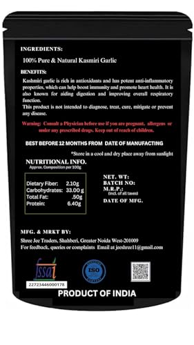 Image of Shree Jee Organic Dry Kashmiri Garlic (100 grams), Premium Single Clove Garlic from the Himalayas, A Taste of Tradition Lehsun