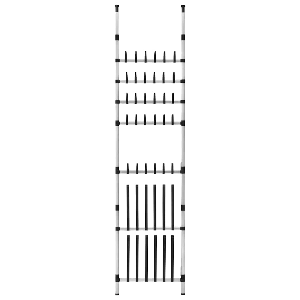 Teleskop-Schuhregal deckenhoch aus Aluminium, Schuhständer höhenverstellbar 250-300 cm, Schuhaufbewahrung für 30 Paar Schuhe und 6 Paar Stiefel, Platzsparendes Ordnungssystem, Silber