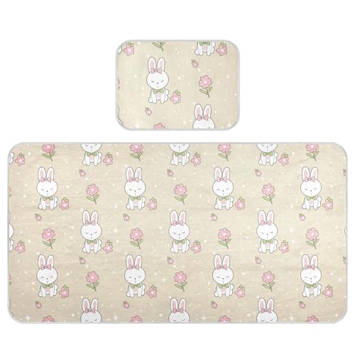Takiito Cute Bunny Baby Cooling Mattress Pad, Soft & Breathable Cooling Mat Keep Baby Cool in Summer 28x52 in, Nursery Essential