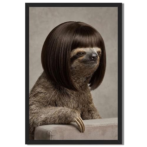 Framed Sloth with Bob Haircut Poster Canvas Print Art Funky
