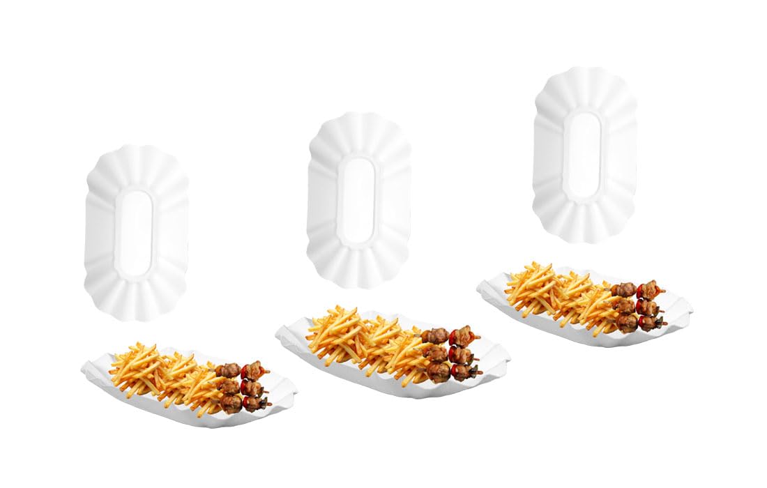 Lauroo Pappschale - KU OB 10x17x3 cm – 2000 Stück | Einweg Snackschale aus Papier für Pommes, Currywurst, Grill, Party & Catering | Umweltfreundlich, Fettabweisend, Recyclebar