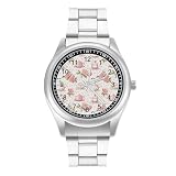 Orologio da polso al quarzo personalizzato a pois rosa Tea Party in acciaio inossidabile con numeri arabi per uomo donna