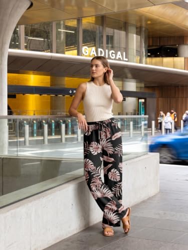 Lepunuo Womens Palazzo Pants Palm Leaf Flowy Summer High Waisted Travel Lounge Pants with Pockets Lightweight — view 3