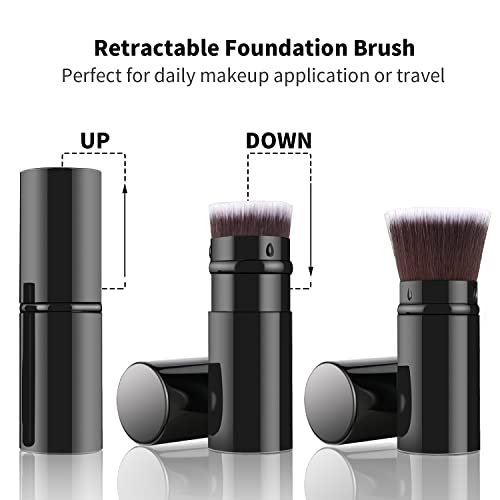 Falliny Retractable Foundation Makeup Brushes, Travel Flat Top Kabuki Powder Brush Portable Liquid Foundation Brush With Cover Perfect For Blending Liquid, Cream Or Flawless Powder Cosmetics #TOP1
