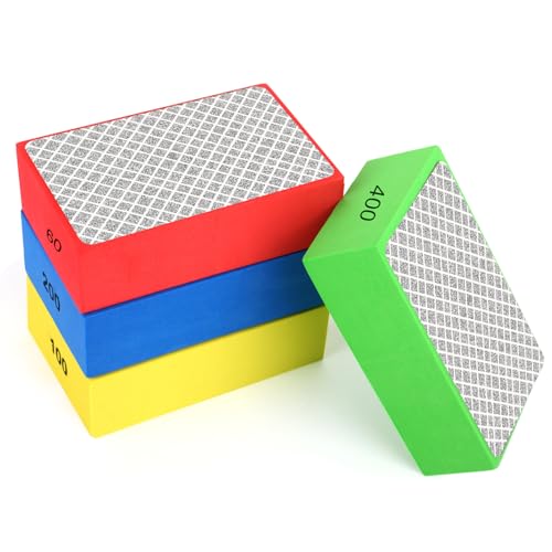 4 Pcs Cale a Poncer Carrelage,Tampons De Polissage à La Main En Diamant,Eponge Abrasive Main Pour Carreaux,Céramique,Granit,Marbre, Pierre60# 100# 200# 400#