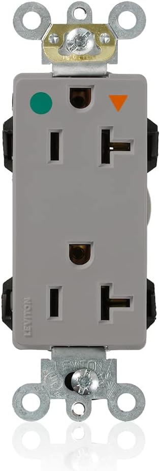 Leviton MD830-IGG Decora Plus Hospital Grade Duplex Receptacle, Isolated Ground, 20 Amp 125 Volt, Lev-Lok Modular, Gray