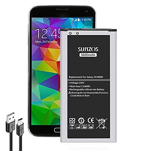 Galaxy S5 Battery, SUNZOS 3600mAh Li-ion Replacement Battery for Galaxy S5 [ I9600, G900F, G900V (Verizon), G900T, G900A (AT&T),G900P(Sprint) [3 Years Warranty]