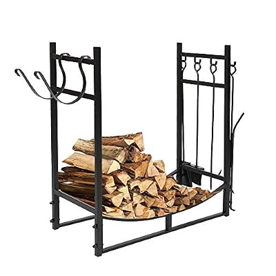 36" Heavy Duty Metal Firewood Rack Log Holder with Tool Set Indoor Fireplace Wood Storage Rack Outdoor Deck Fire Wood Holder Organizer for Firepit Stove Fire-Place