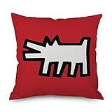 Kingla Home Square Cotton Linen Decorative Throw Pillow Covers 18 X 18 Inch Keith Haring's Graffiti-Art Printing Pillowcase Zippered Couch Cushion Covers