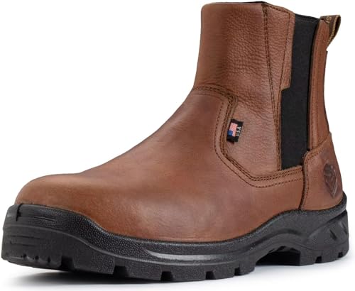 SUREWAY Mens Slip On Soft/Steel Toe Work Boots for Men,Chelsea Work Boots/Shoes,Upgraded Slip/Water Resistant
