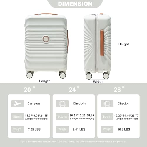 24" Luggage Lightweight Suitcase TSA Lock USB port Luggage Wheel lock Artificial leather Top handle Spinner Wheels CREAMY WHITE2