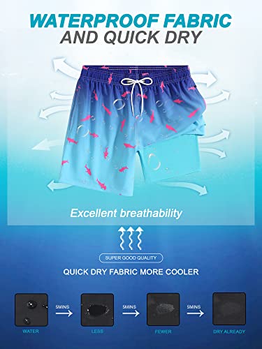 SILKWORLD Mens Compression Lined Swim Trunks Water-Resistant Swimming Shorts Bathing Suits - Quick Dry & Zipper Pockets, Blue Fish, X-Large2