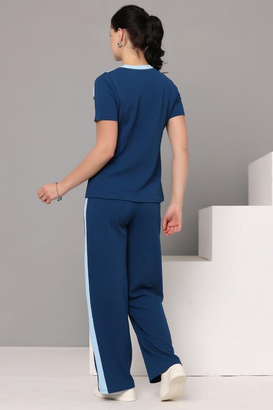 Image of Women's Cotton Blend Athletic Tracksuit - Round Neck Pullover Top & Bottom Set for Women and Girls | Sportswear & Loungewear Co-ord Set