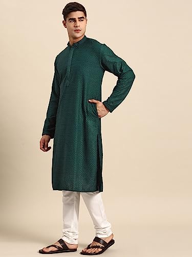 Image of Rajubhai Hargovindas Men Pure Cotton Chikankari Embroidered Straight Kurta