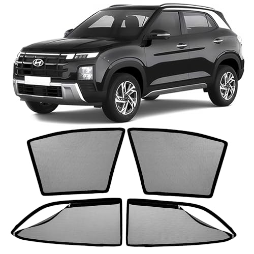 Image of AutoStory Magnetic Car Sunshade for Creta 2025 Onwards | Front Half Cut for Mirror Visibility + Rear Full Coverage with Zipper | Heavy Heat & UV Protection | Privacy Side Window Curtains Shades