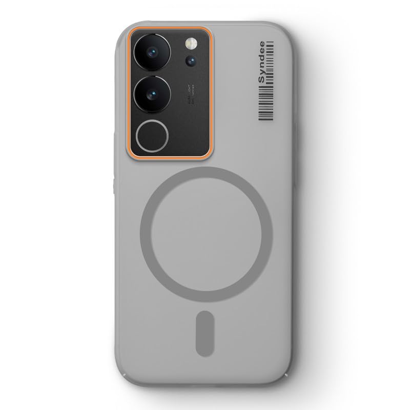 Image of Mr. Case Back Cover for Vivo V29 5G Sleek Frosted Translucent Back Only Compatible with Wireless Magnetic Accessories | Anti-Scratch Shockproof Phone Case - Grey