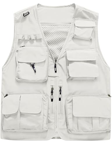Image of Flygo Men's Casual Lightweight Outdoor Fishing Work Safari Travel Photo Cargo Vest Jacket Multi Pockets
