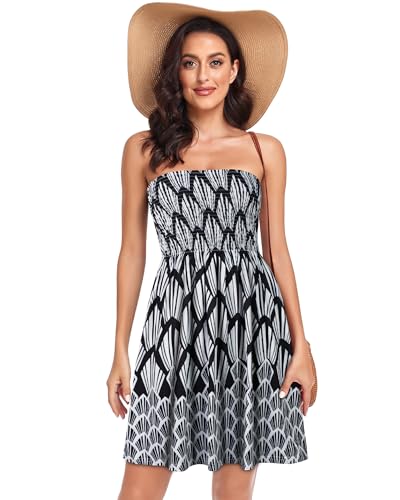 Image of Summer Dress for Women Beach Boho Strapless Cover Ups Off Shoulder Floral Sundresses