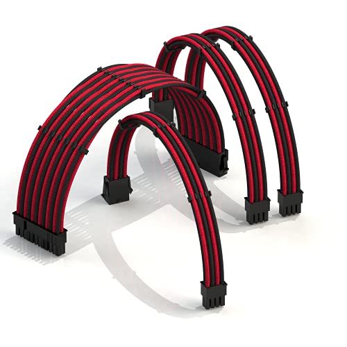 Rallonge câble alimentation PC LINKUP AVA kit peignes tressés 24 broches 8pin CPU GPU rouge