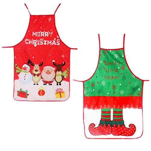 Aventais de Natal 2 peças de elfo Papai Noel boneco de neve Rena Avental Kithen Babador Pinafore Fes