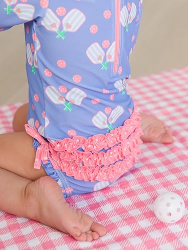 Image of RuffleButts Baby Girls UPF 50+ Sun Protection Floral Printed Long Sleeve One Piece Rash Guard Swimsuit with Zipper
